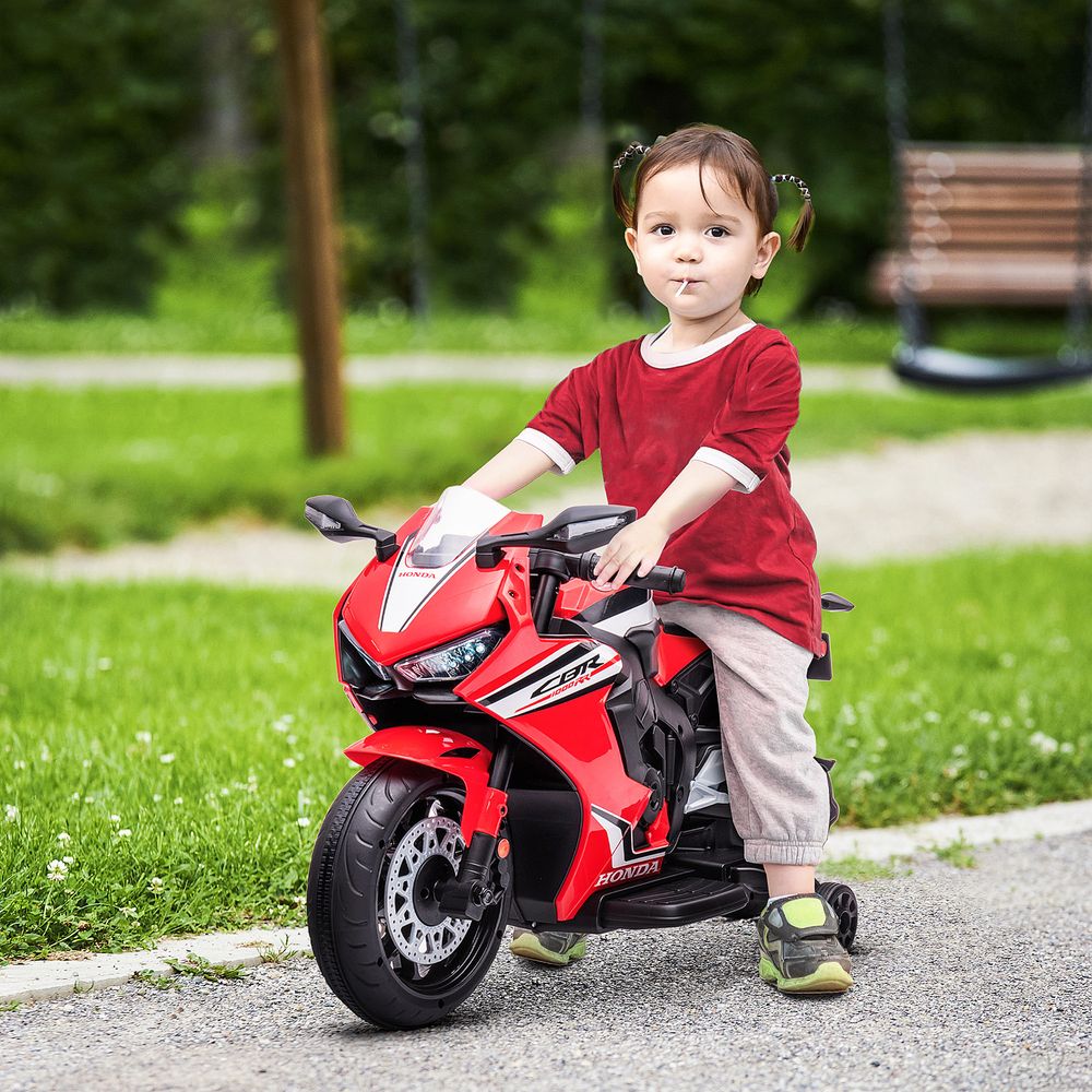 Honda Licensed 6V Kids Electric Motorbike Ride On Motorcycle Vehicle w/Headlights, Music, Training Wheels, for Ages 3-5 Years Red 3-5 Years Red