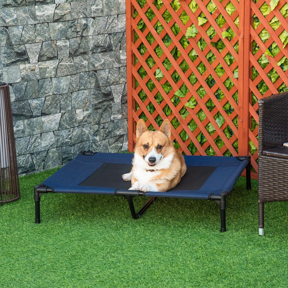 Dog Cat Puppy Pet Elevated Raised Cot Bed Portable Camping Basket - Blue (Large)