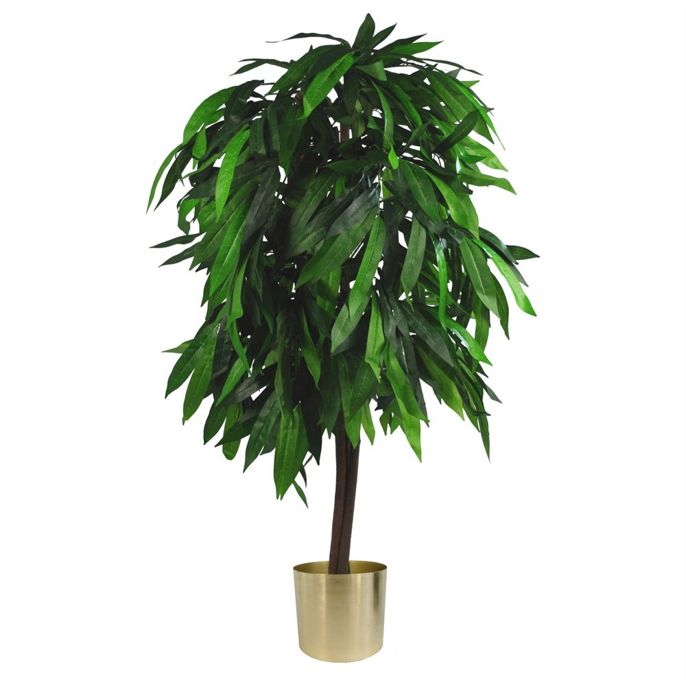 120cm Large Artificial Mango Tree Plant: & Stylish - Metal Planter Included!