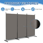Steel Frame Folding Screen - Grey, 3 Panels