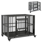 Premium 43" Foldable Heavy Duty Dog Crate - Locks, Tray, Wheels