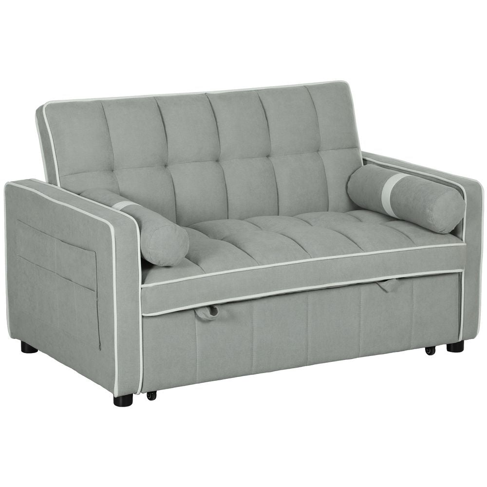 2 Seater Pull Out Sofa Bed with Adjustable Backrest Light Grey