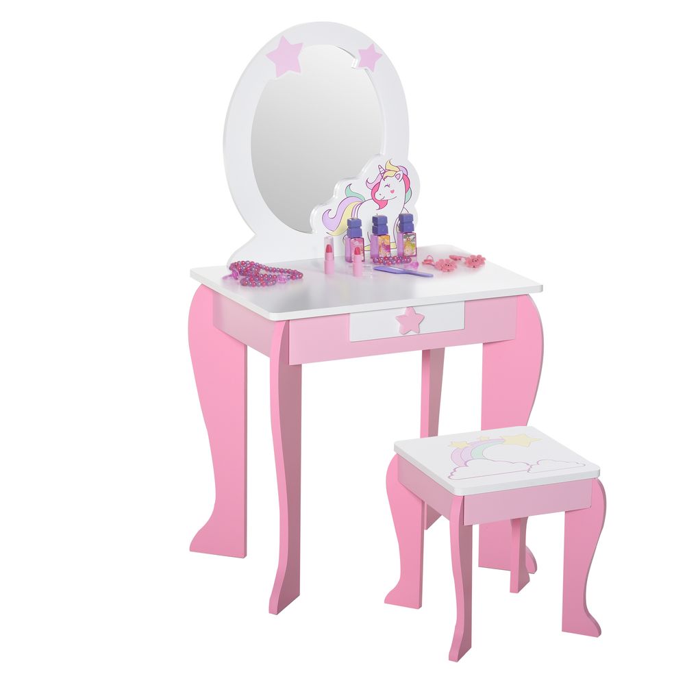 Magical Unicorn Girls Vanity Set with Mirror and Stool, Ages 3-6