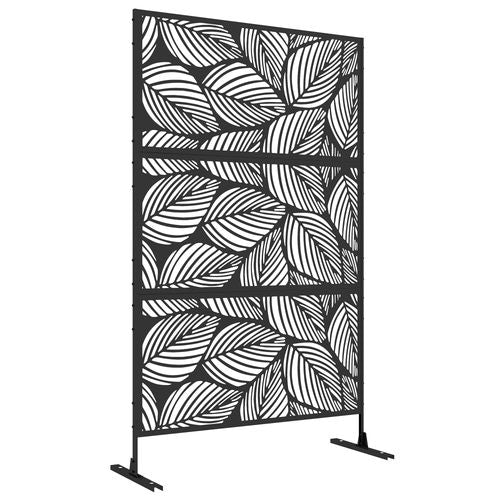 6.5FT Metal Outdoor Privacy Screen Panel with Stand, Leaf Style