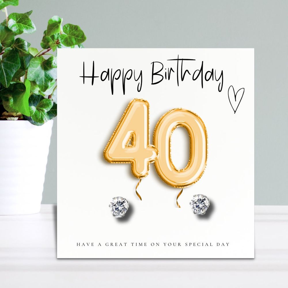 Gold Balloon Earring Set - 40th Birthday with Message Card