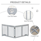 Dog Barrier 4-Piece 204 x 61 cm Foldable Door Safety Gate with 2 Support Feet, Freestanding Dog Gate, Wooden Stair Gate for Hallway, Stairs, Light Grey
