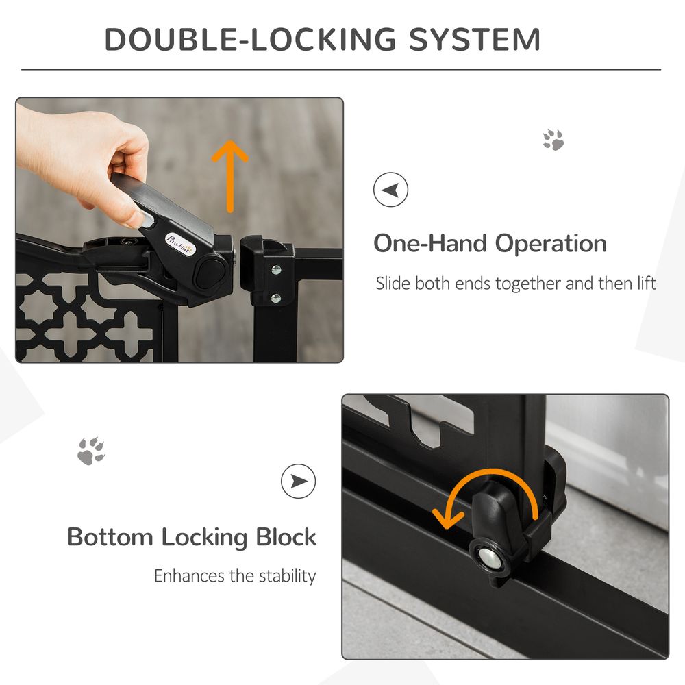 74-105 cm Pet Safety Gate Pressure Fit Stair with Double Locking, Black