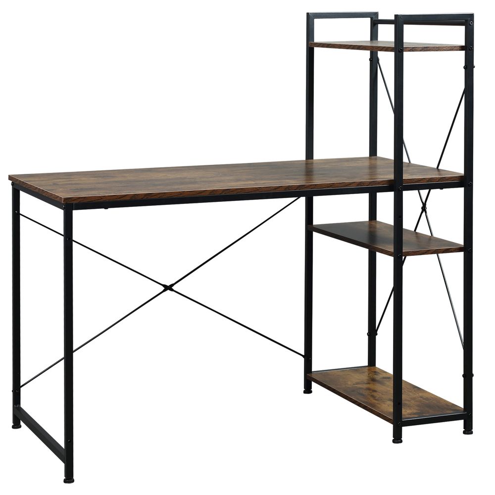Stylish Computer Desk - 4-Tier Bookshelf - Home Office - Space-Saving - Multifunctional
