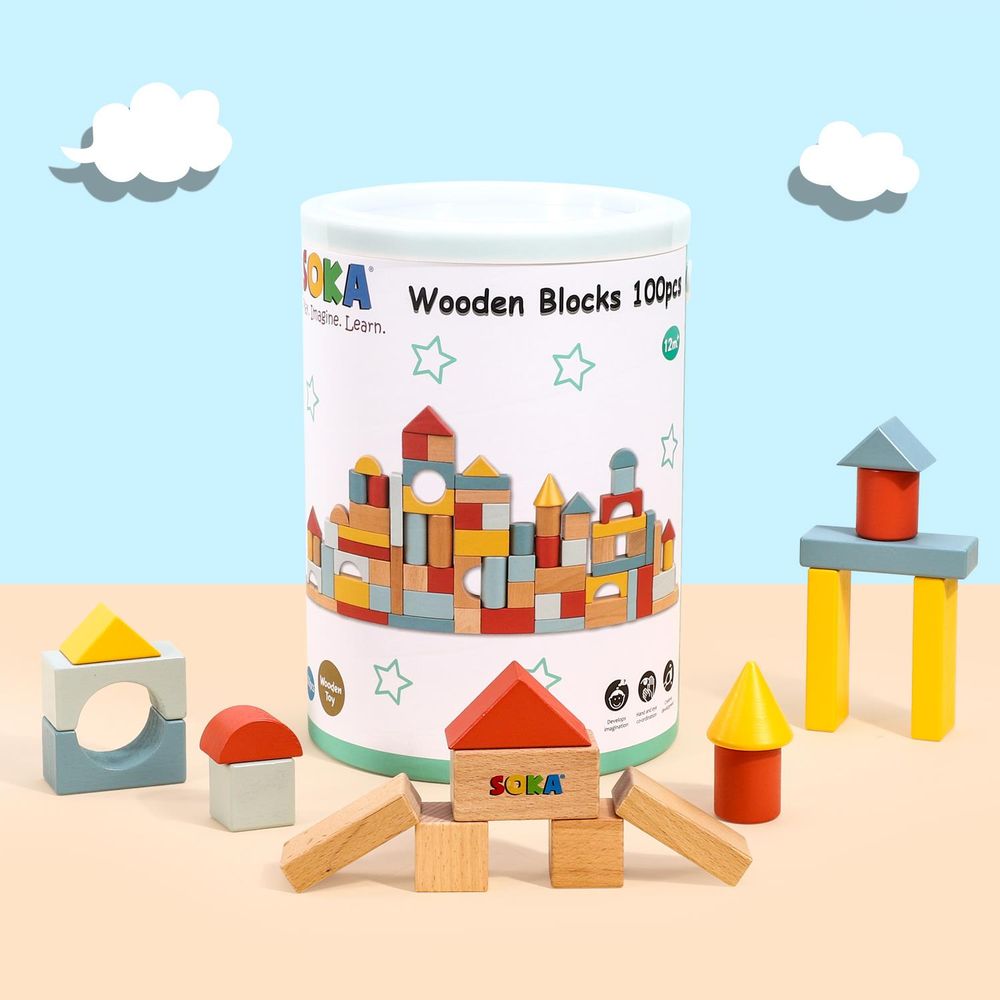 100pcs Wooden Blocks in New Color: Construction Toy for Creative Kids