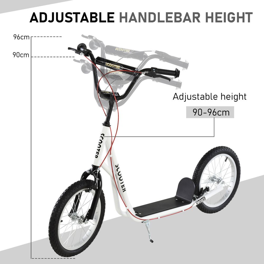 Kick Scooters for Kids with Adjustable Height, Anti-Slip Deck, Dual Brakes, Rubber Tyres, for Boys and Girls Aged 5+ Years Old - White