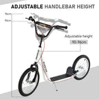 Kick Scooters for Kids with Adjustable Height, Anti-Slip Deck, Dual Brakes, Rubber Tyres, for Boys and Girls Aged 5+ Years Old - White