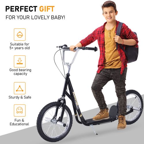 Teen Scooter Children Stunt Scooter 16" Tyres Adjustable Height, Black