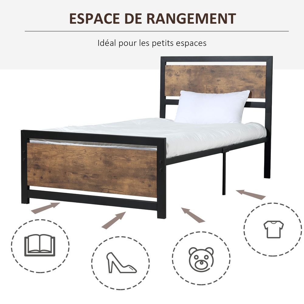 Single Size Metal Bed Frame w/ Headboard & Footboard, 97x195x103cm