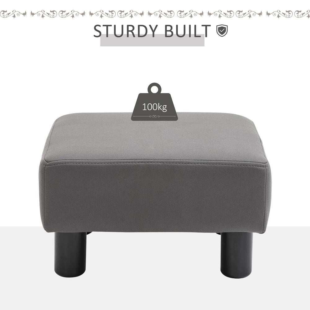 Stylish Small Grey Ottoman Footrest Seat Chair - PU Leather - Home Office