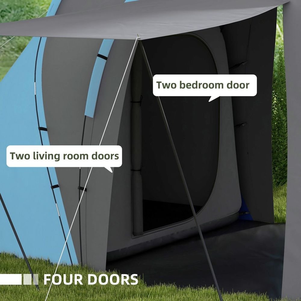 4-6 Man Camping Tent with 2 Bedroom and Living Area, Grey and Blue