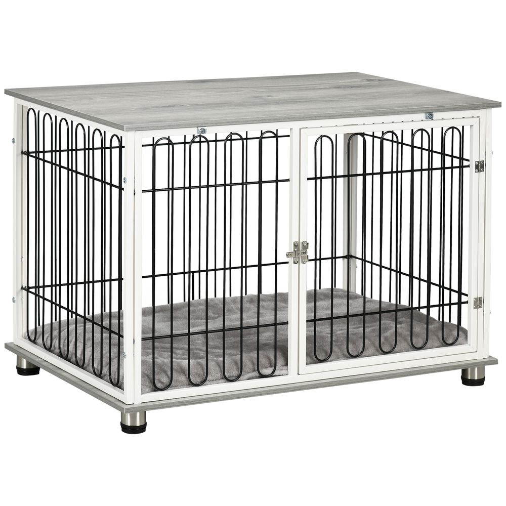 Dog Crate Furniture End Table w/ Soft Washable Cushion, Lockable Door