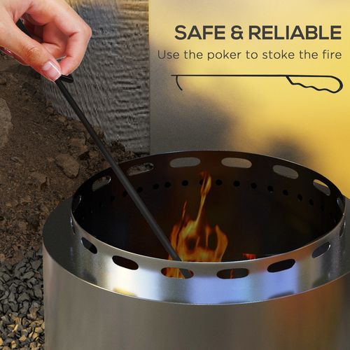 48.5cm Smokeless Wood Burning Firepit Stainless Steel Fire Pit, Silver