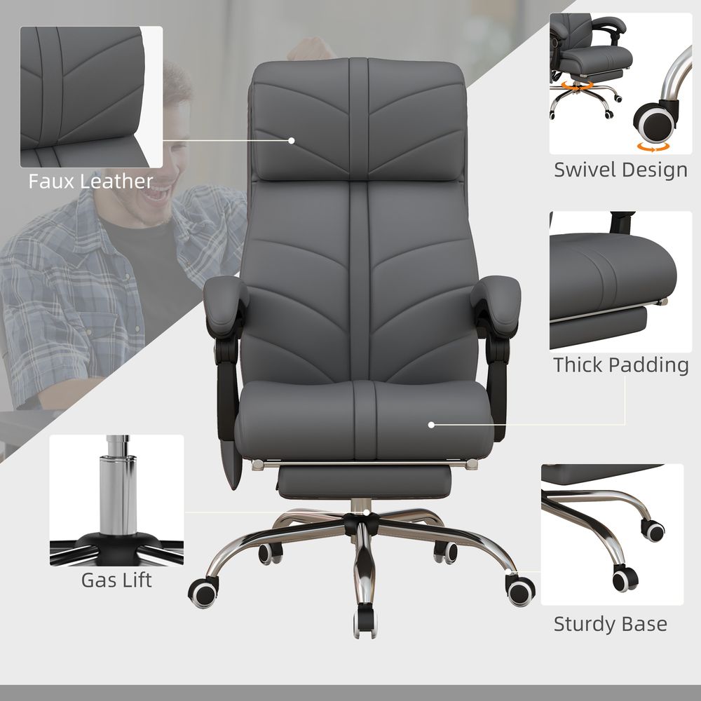 Vibration Massage Office Chair with Heat & Footrest - Grey