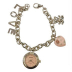 Ladies Girls Mini Dial with Hanging LOVE Charms on Bracelet Strap Watch Gift Set (AL) - NEEDS RE-BATTERY