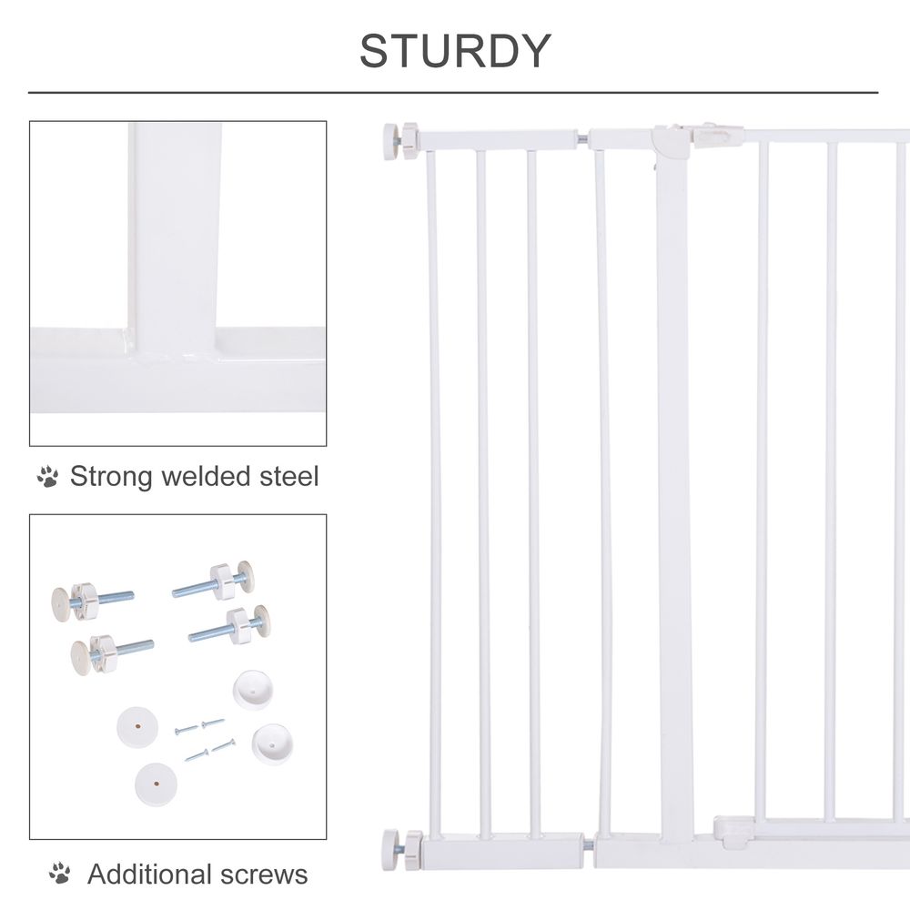 Dog Gate Pet Safety Gate Stair Barrier Pressure Fit Adjustable 76-82/86-97/101-107 cm, White