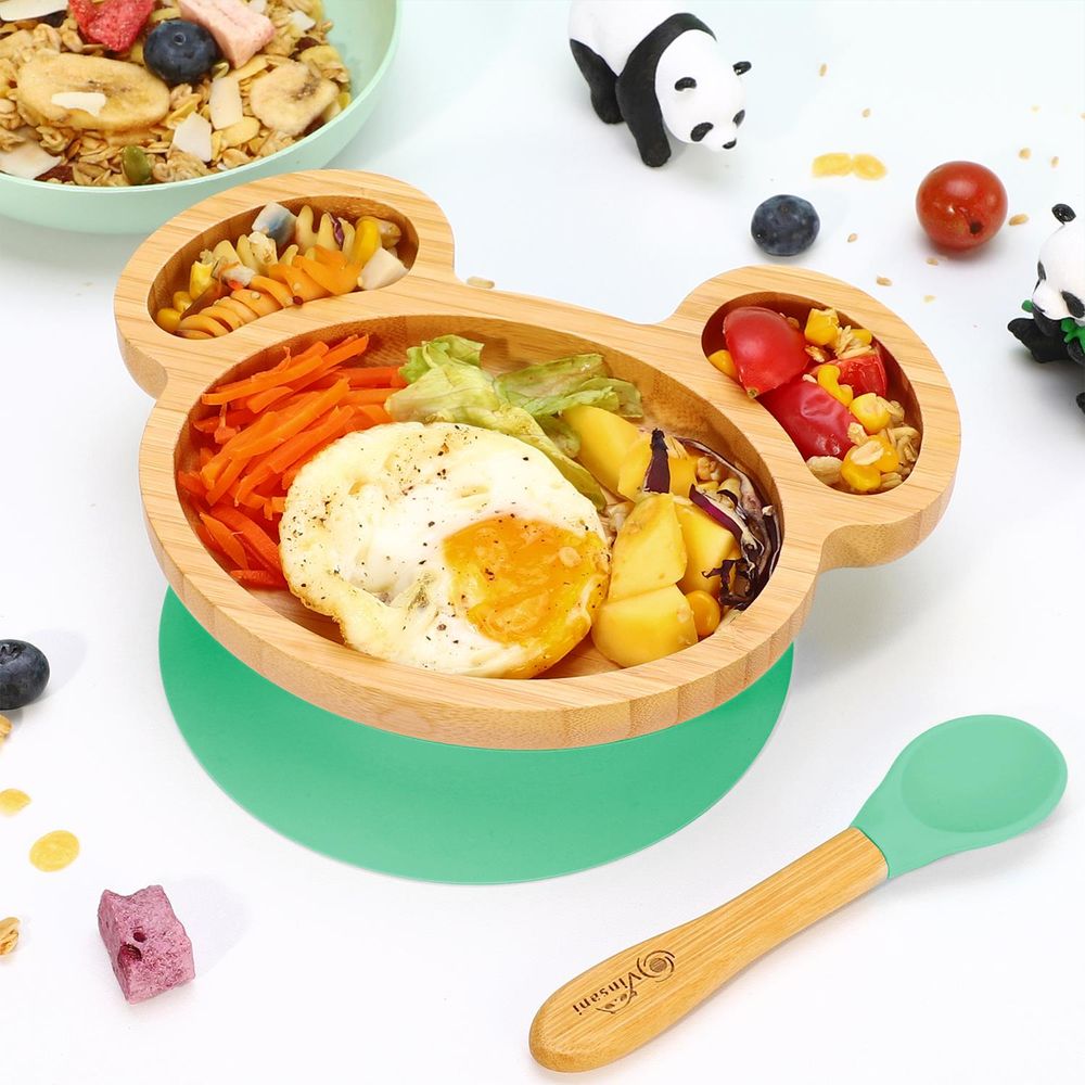 Mouse Bamboo Plate & Spoon Set Green