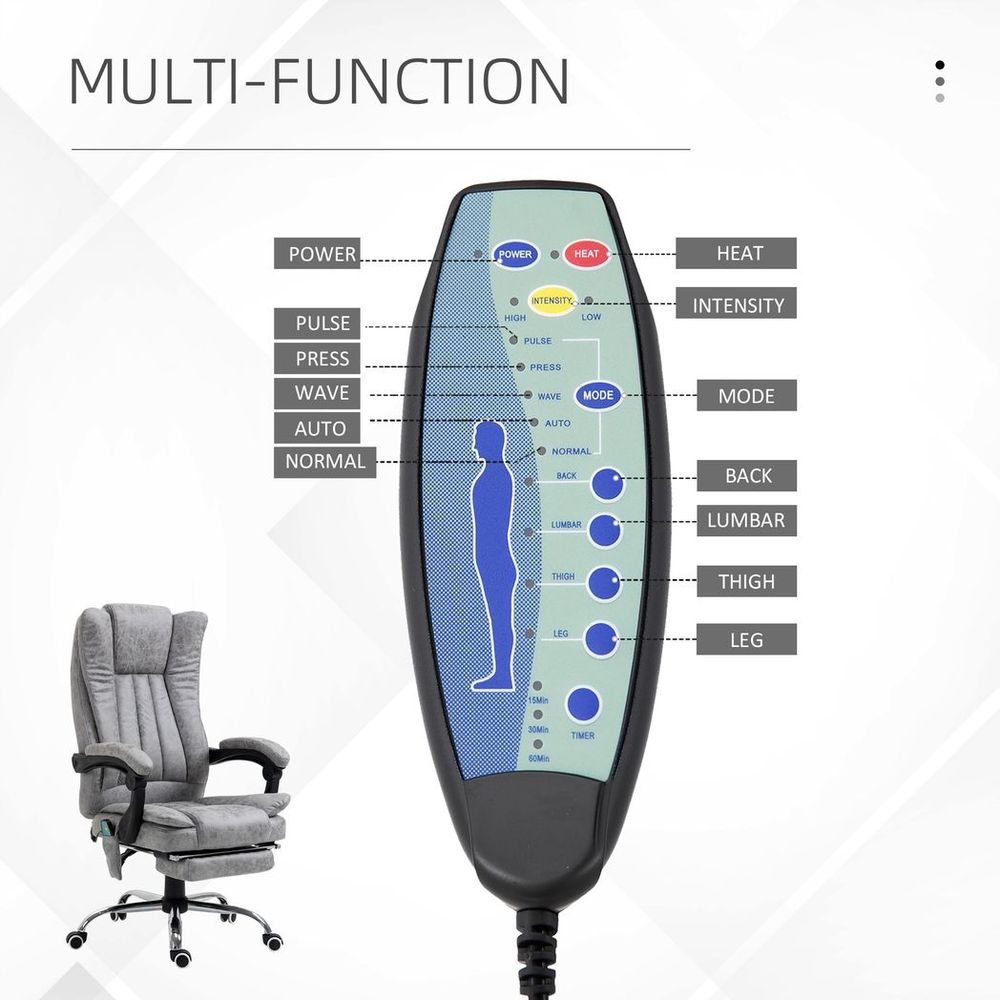 Comfort 6-Point Vibrating Massage Office Chair - Grey - Microfibre Upholstery