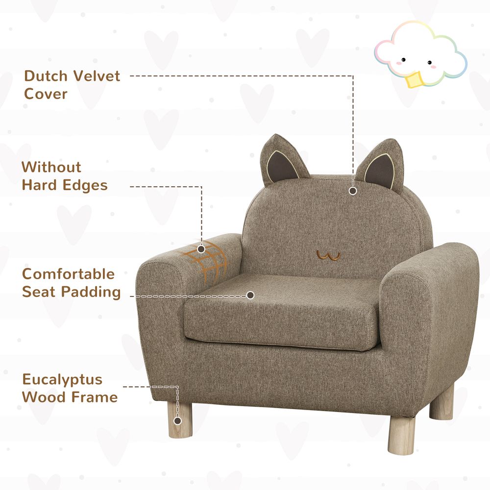 Kids Mini Sofa - Brown Armchair for Bedroom or Playroom - Ages 3-5 - 45kg Max Load