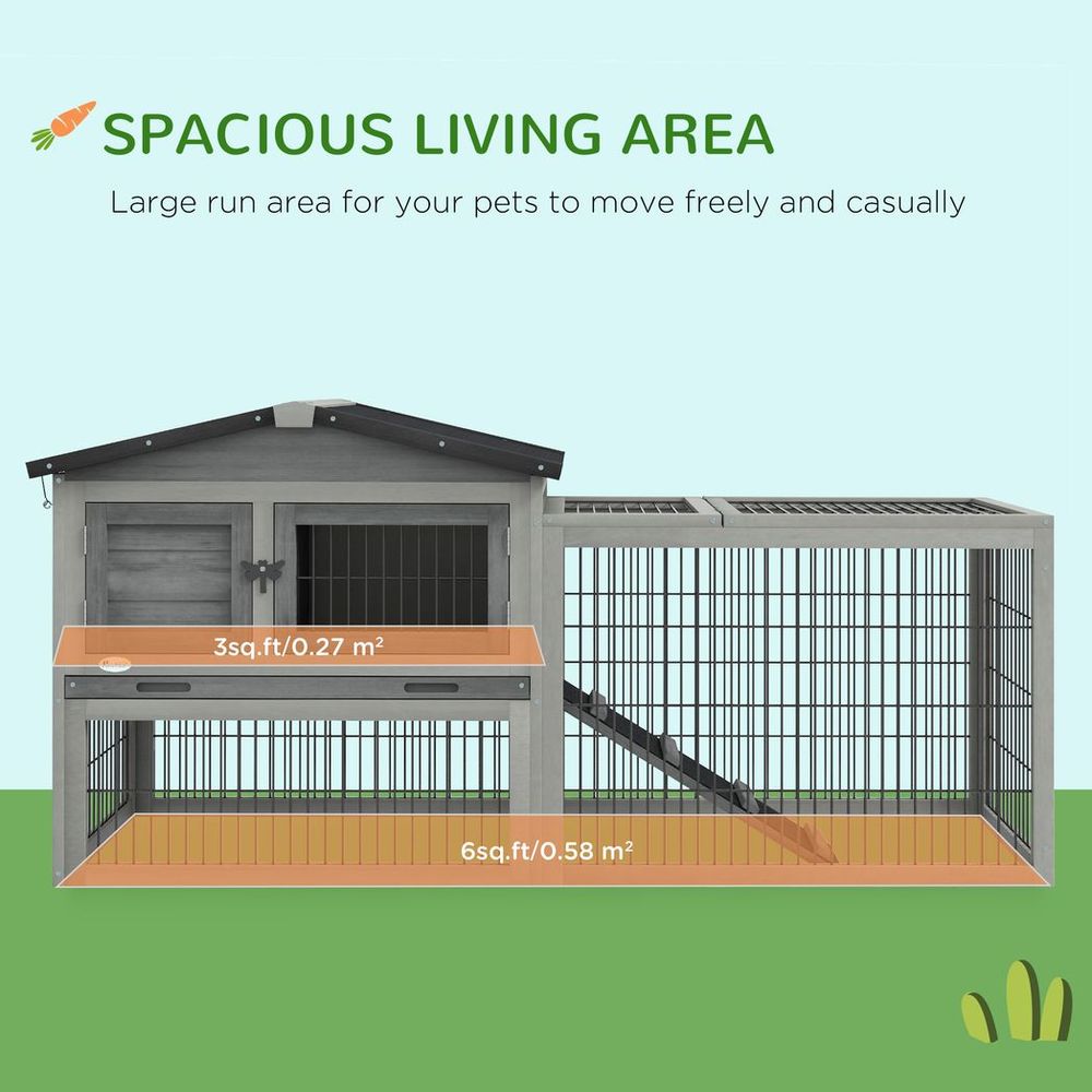 Rabbit Hutch Pet House Outdoor Run Design w/ Water-Resistant Paint Ramp with Level Detail