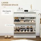 Slim Shoe Cabinet with 2 Flip Drawers for 12 Pairs of Shoes White