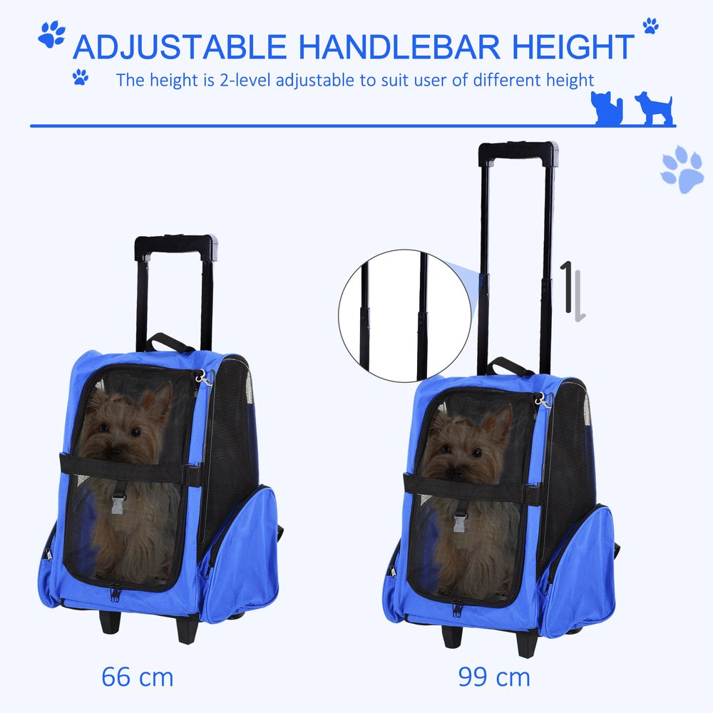 Pet Travel Backpack Bag Cat Puppy Dog Carrier w/ Trolley and Telescopic Handle Portable Stroller Wheel Luggage Bag (Blue)