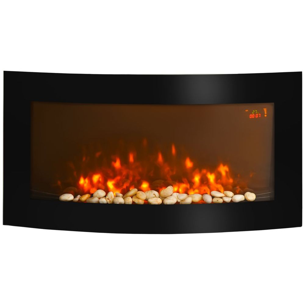 Electric Fireplace Wall Mounted Led Flame Curved Back Side Lights Heater