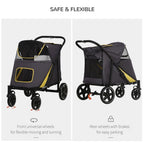 Foldable Dog Carriage w/ Universal Wheels, Shock Absorber - Grey