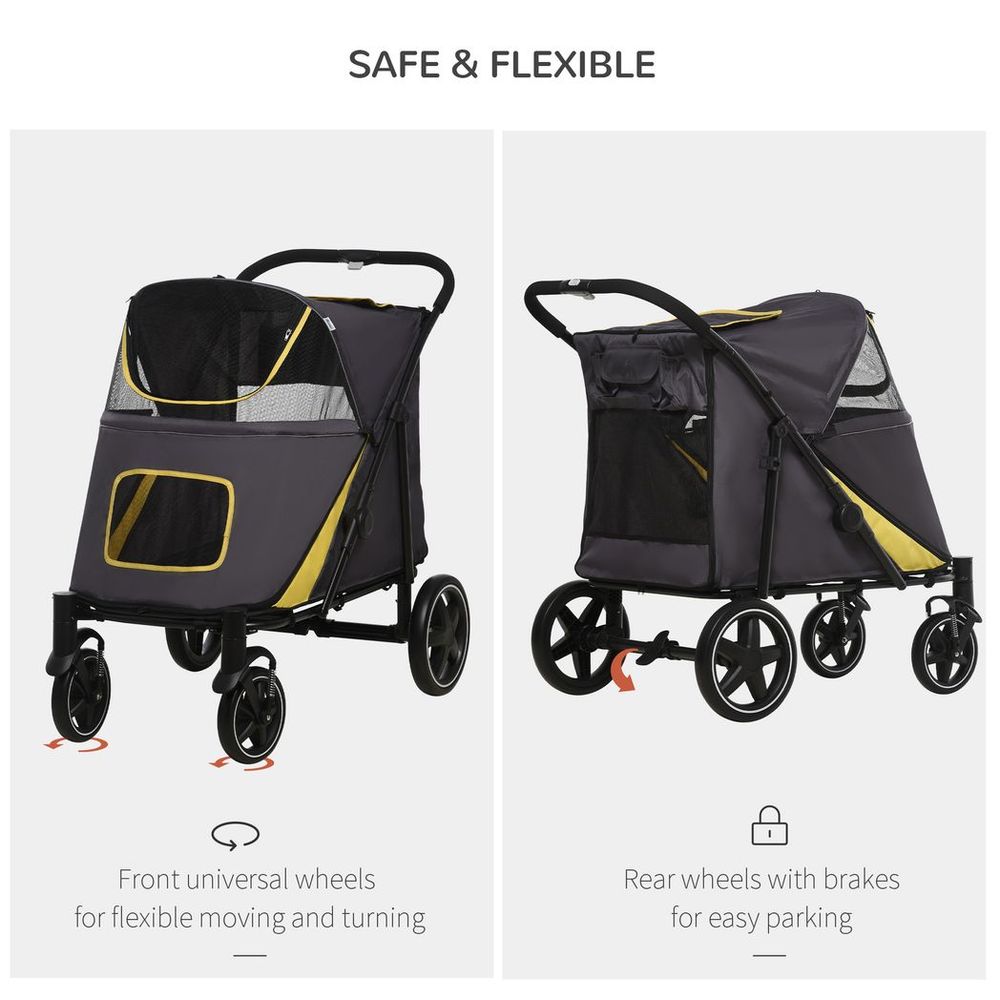 Foldable Dog Carriage w/ Universal Wheels, Shock Absorber - Grey
