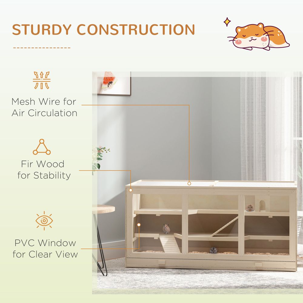 Wooden Large Hamster Cage Syrian Hamster Mouse Rats Mice Rodent Small Animals Hutch Exercise Play House Pen 115L x 57W x 55H(cm)