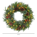 60cm Christmas Wreath with LED Lights Pine Cones Red Berries Green