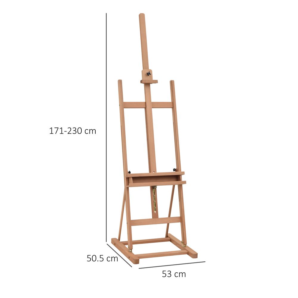 Wooden Easel Stand H-Frame Artist Easel with 171-230cm Adjustable Height and 0-80° Working Angles Beech Wood Art Easel for Displaying Painting Wedding Sign Nature Wood Finish