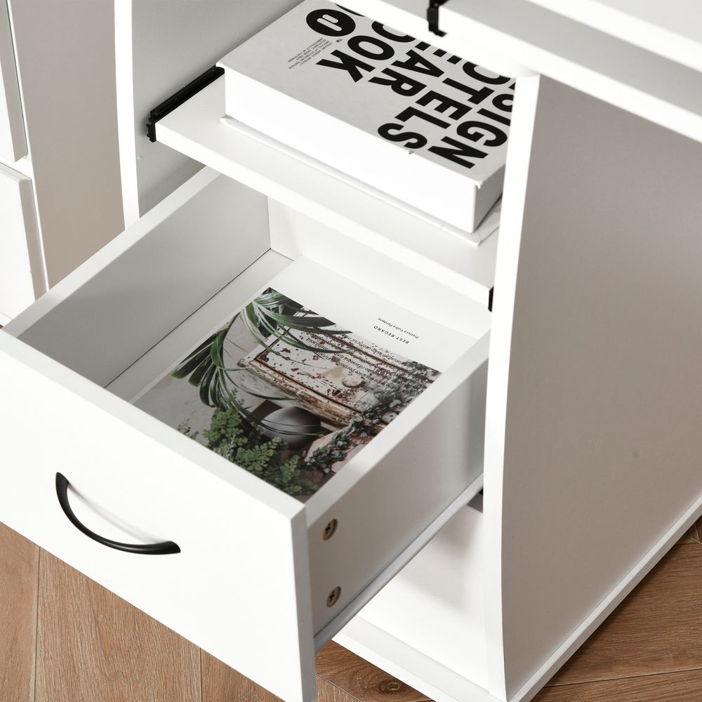Modern White Computer Office Desk Workstation with Keyboard Tray and Drawer