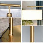 Floor Lamp, Modern Standing Light with Linen Lampshade, Round Base for Living Room, Bedroom, Dining Room, 153cm, Gold and White