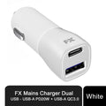 FX Dual USB Fast Charger - White | PD20W + QC3.0 | Universal Compatibility | Portable & Lightweight