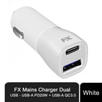 FX Dual USB Fast Charger - White | PD20W + QC3.0 | Universal Compatibility | Portable & Lightweight