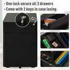 3 Draw Metal Filing Cabinet Lockable 4 Wheel Compact Under Desk Black