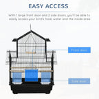 Metal Bird Cage w/ Plastic Perch & Food Container - 50.5x40x63cm - Black
