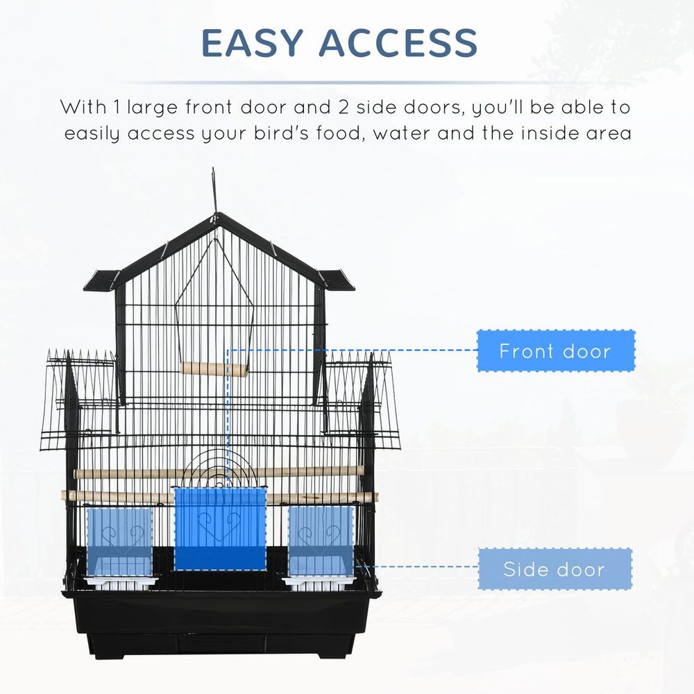 Metal Bird Cage w/ Plastic Perch & Food Container - 50.5x40x63cm - Black