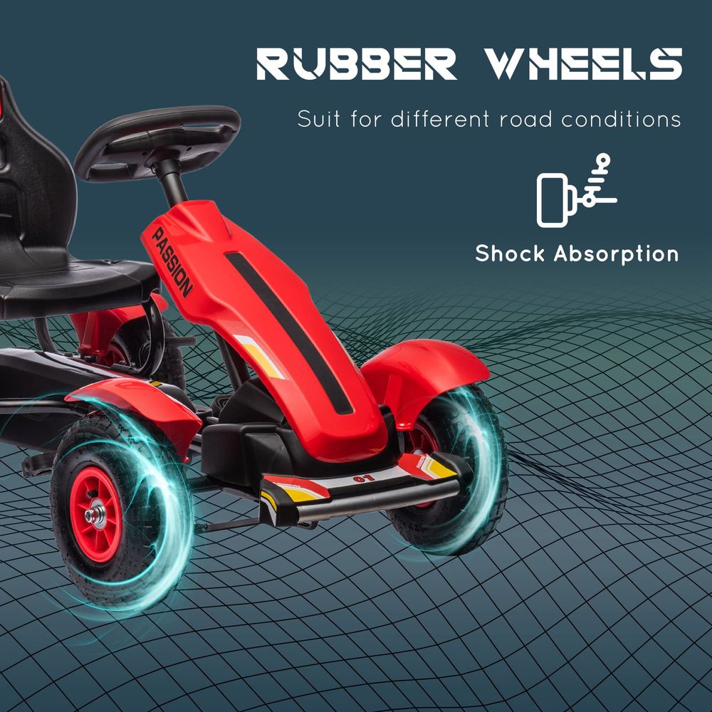 Kids Pedal Go Kart - Adjustable Seat, Inflatable Tyres, Handbrake - Red