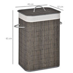 Bamboo Laundry Basket with Flip Lid Foldable, Grey Handles Lining