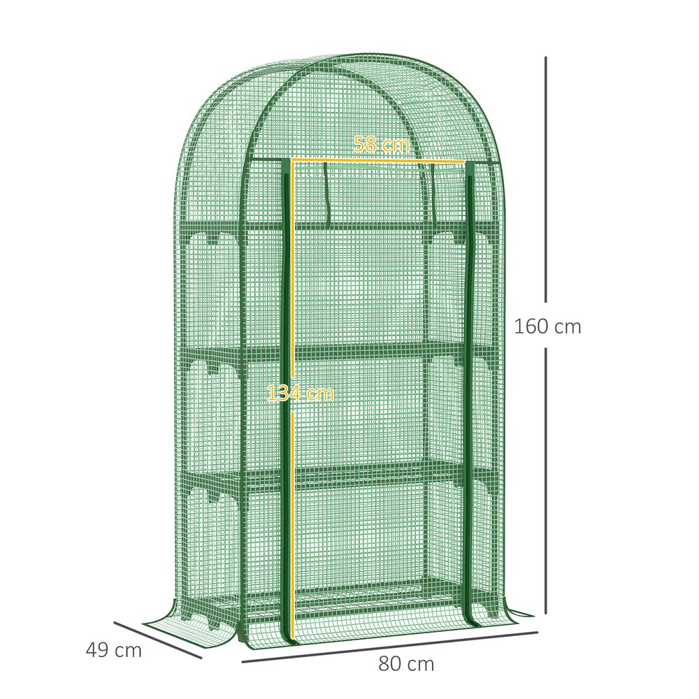 Portable Mini Greenhouse: 80x49x160cm, Steel Frame, PE Cover, Roll-Up Zip Door, Green
