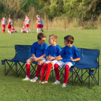 6 Seat Folding Bench - Multi Deck Chair - Cup Holder Camping Steel Blue