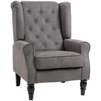 Wood Frame Accent Armchair - Retro Tufted Club Chair - Dark Grey Fabric - Home Furniture