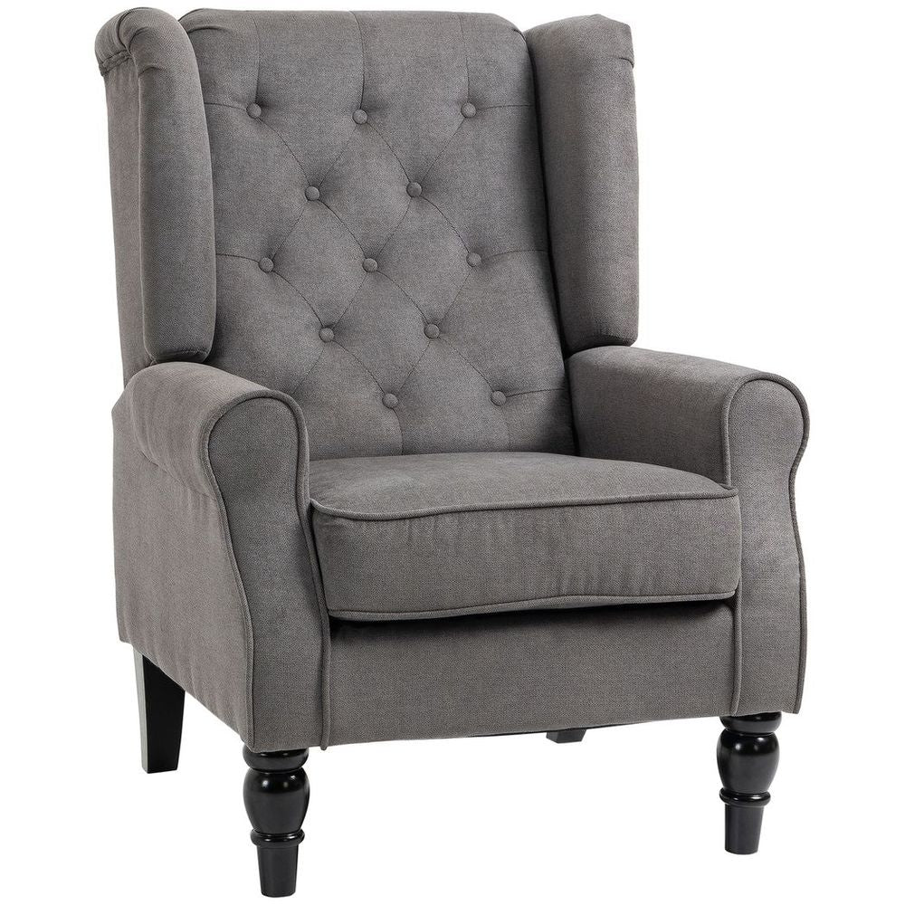 Wood Frame Accent Armchair - Retro Tufted Club Chair - Dark Grey Fabric - Home Furniture
