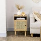 Nightstand, Rattan Bedside Table, Sofa Side Table w/ Cabinet, Shelf